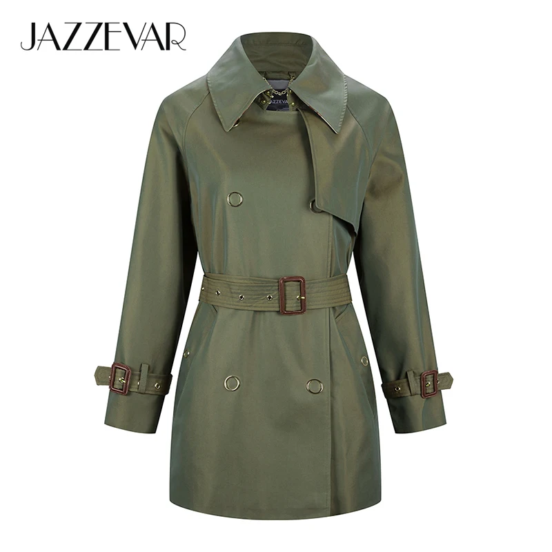 JAZZEVAR Новое поступление осенний тренч женский двубортный высококачественный с капюшоном средней длины женское модное пальто дизайнерское 9025