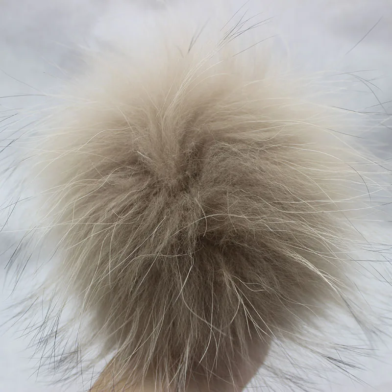 Fluffy Real Fox Fur Pompoms with Button 13-15cm DIY Raccoon Fur Pom Poms Balls Natural Fur Pompon For Scarves Hats Accessories