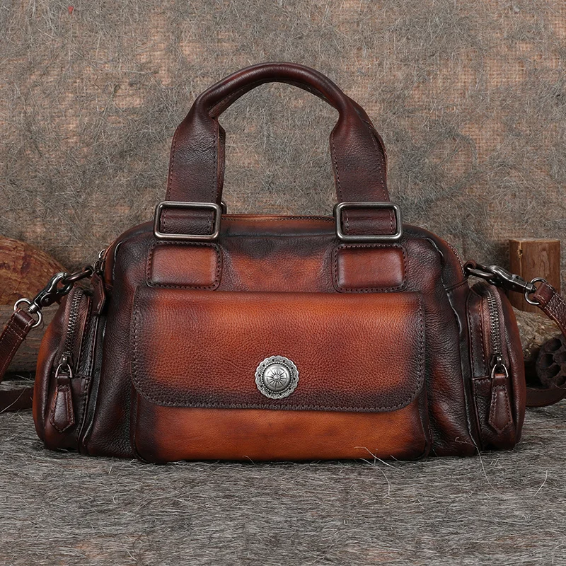 1 New retro casual small Women handbags female shoulder crossbody bag first layer leather messenger bag large capacity bags - Цвет: 1