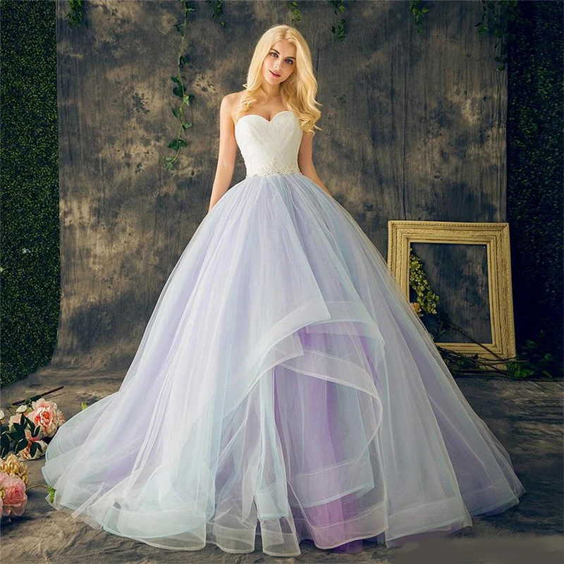 

Wedding Dress 2020 Sweetheart Ball Gowns Purple Plus Size Multi Color Layers Skirt Crystal Beading Lace Organza Bridal Gowns