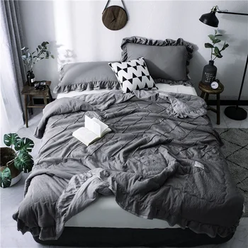 

Solid Colors Seersucker Lace Summer Cool Quilt Super Soft Air Bed Conditioner For Bedspread Sofa Blanket Adult For Kids Travel