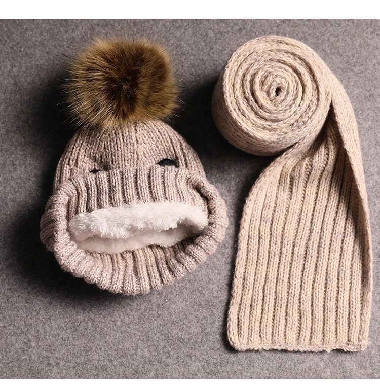 Зимняя детская шапка и шарф для девочек и мальчиков, шапка и снуд для девочек и мальчиков, вязаная шапка с нагрудником, комплект из 2 предметов для девочек, шапка для малышей