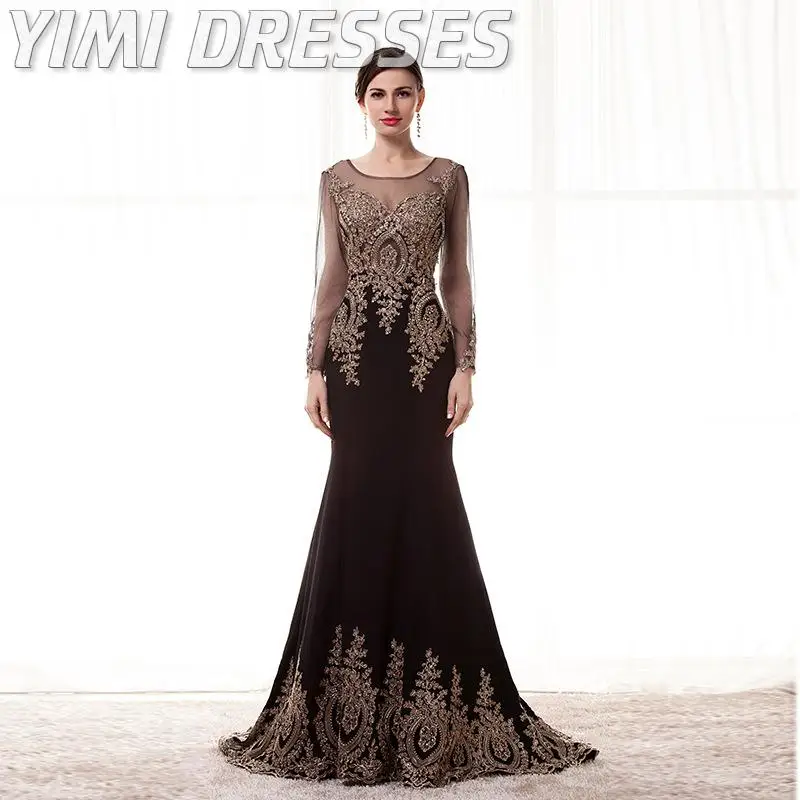 Sexy Mermaid Gold Lace Beading Evening Dresses Long Mother Of The Bride Dresses Formal Dress Women Elegant Gala Gowns Plus Size