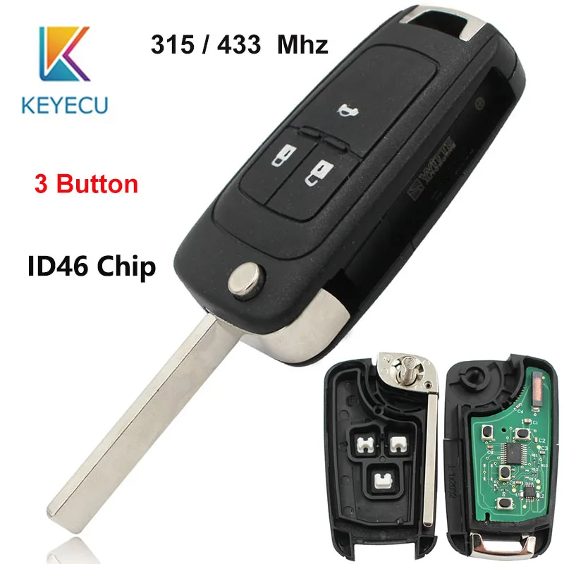 

KEYECU Car Remote Key Suit for Chevrolet Malibu Cruze Aveo Spark Sail 3 Buttons 315 / 433MHz ID46 Chip Control Alarm Fob