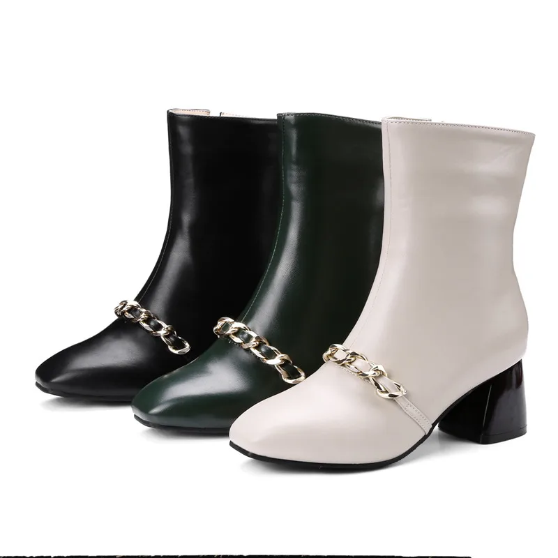 MORAZORA/большие размеры 33-46; Новое поступление; модные женские ботинки однотонные женские ботинки на Высоком толстом каблуке с квадратным носком Зимние ботильоны