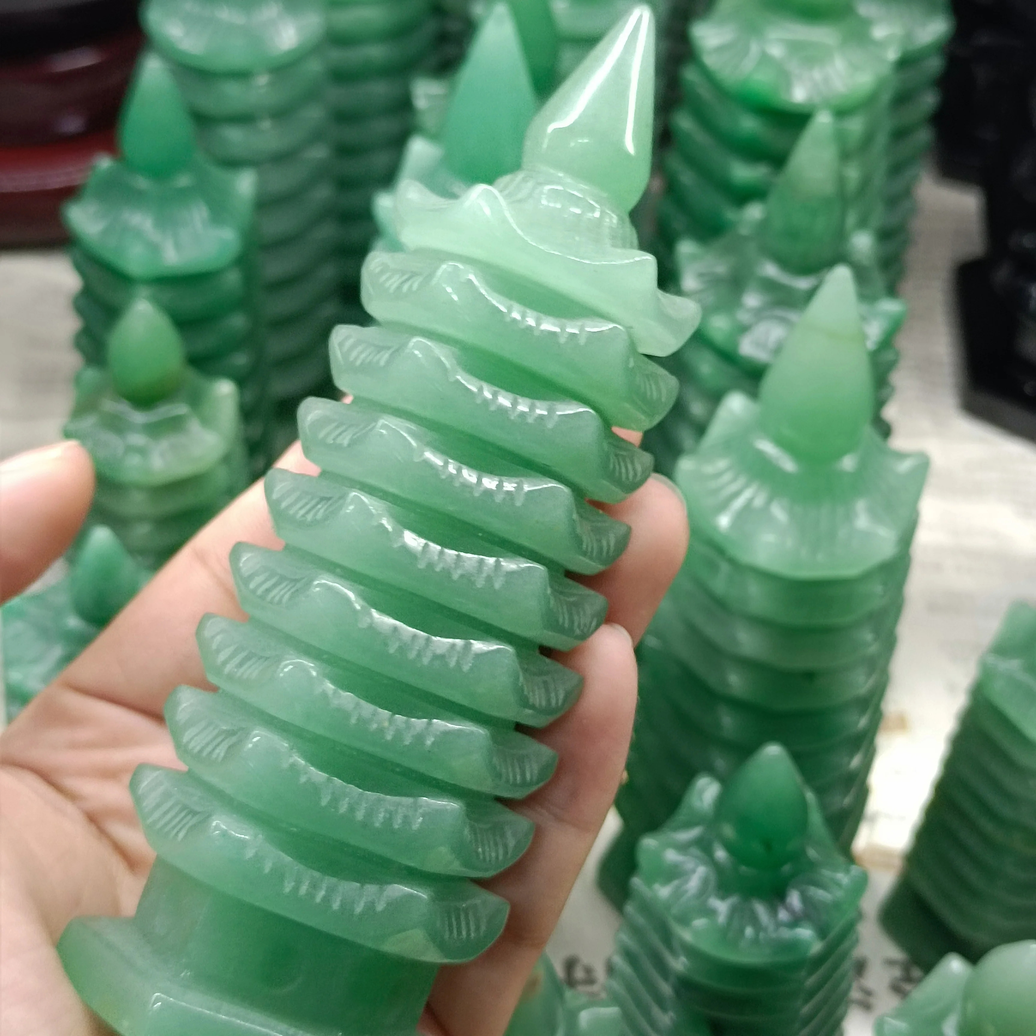 

10-13cm 1pc Natural Dongling jade crystal carving pagoda Wenchang pagoda hand-carved decoration healing reiki