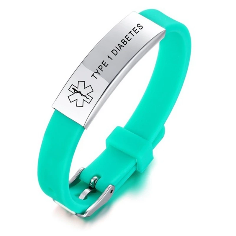 Adjustable Black Silicone Belt Buckle Bangle Bracelet Type 1//2 Diabetes Bracelet for Women Medical ID Bracelets for Men