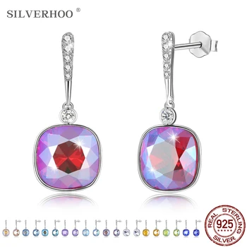 

SILVERHOO S925 Sterling Silver Elegant Earring For Women Diamond Waterdrop Austria Multicolor Crystal Drop Earrings Fine Jewelry