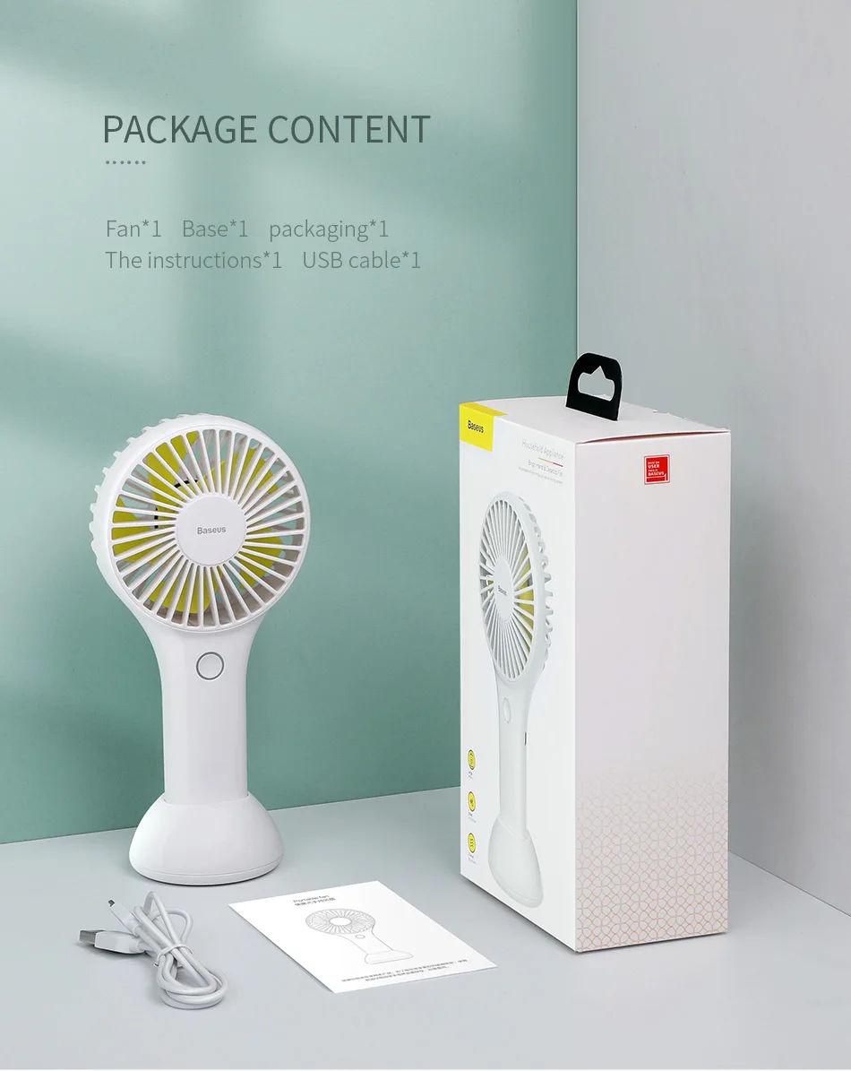 Портативный вентилятор Baseus, портативный, USB, настольный, перезаряжаемый аккумулятор, 1800 мА/ч, удобный, воздушный, охлаждающий, электрический вентилятор для путешествий на открытом воздухе