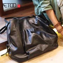 AETOO, первый слой, Воловья кожа, большая вместительность, натуральная кожа, переносная сумка, мужская и wo, Мужская мягкая сумка-тоут, сумка