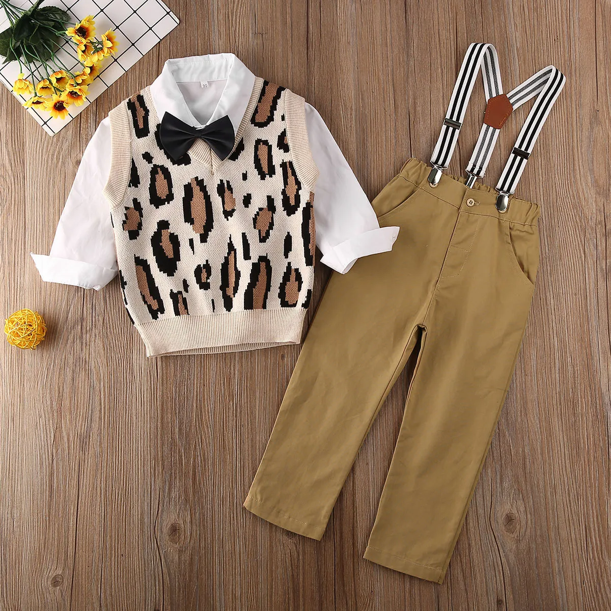 Новая модная осенняя одежда для маленьких джентльменов, рубашка, жилет, комбинезон, официальный костюм