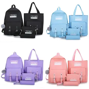 

4pcs Canvas Backpack School Bookbags Daypack Handbag Shoulder Bag Pencil Case 23GE