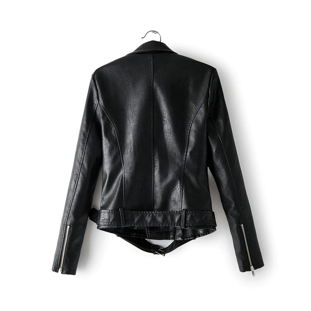 New Fall Women's Short PU Leather Jacket Red Black Yellow Rivet Cool Motorcycle Gothic Coat With Belt Trench Coat Outwear