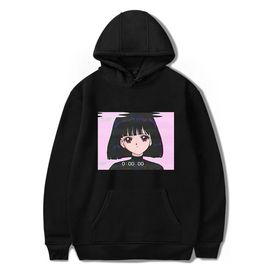  Sad Girl Retro Japanese Anime Vaporwave Hoodies Men Women Aesthetic Vaporwave Hoodie Sweatshirt Har