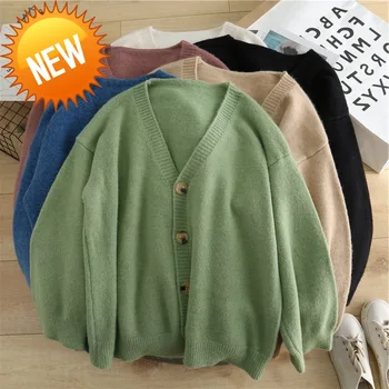

Winter Autumn Women Sweater Cardigans Solid Color Soft Cardigans Single Breasted Knitted Sweater Harajuku Coat