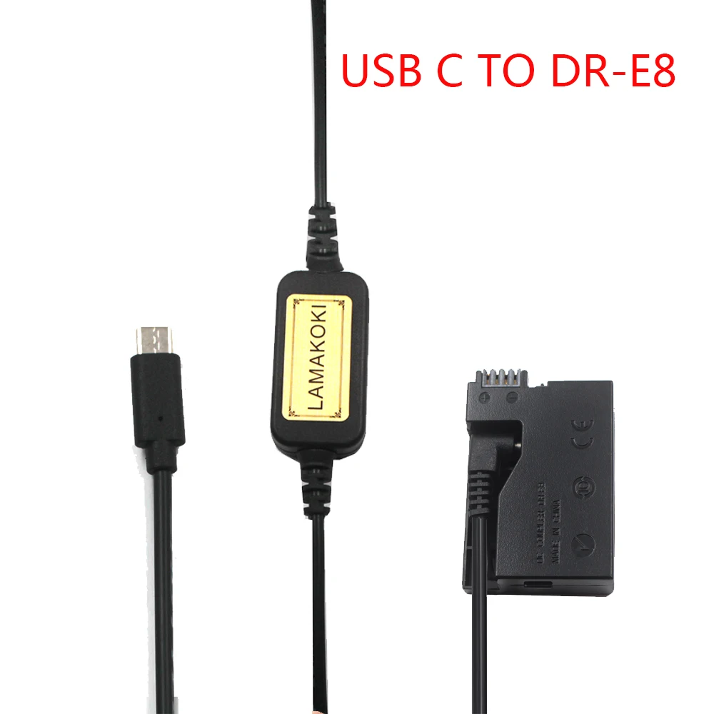 USB C 5V ACK-E8 DR-E8 LP-E8 Мощность кабель аккумуляторной батареей соединитель прямого