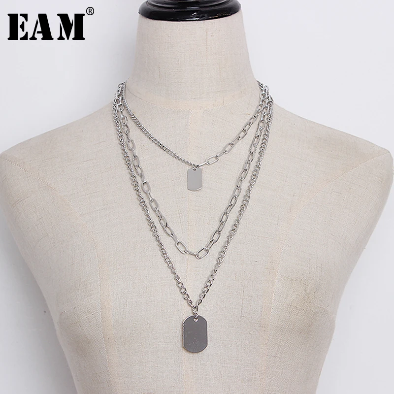 

[EAM] 2019 Spring Summer Woman High Quality Stylish Many Wear Methods Silver Color Three Layers Chains Necklace All Match LI468