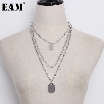 

[EAM] 2020 Spring Summer Woman High Quality Stylish Many Wear Methods Silver Color Three Layers Chains Necklace All Match LI468