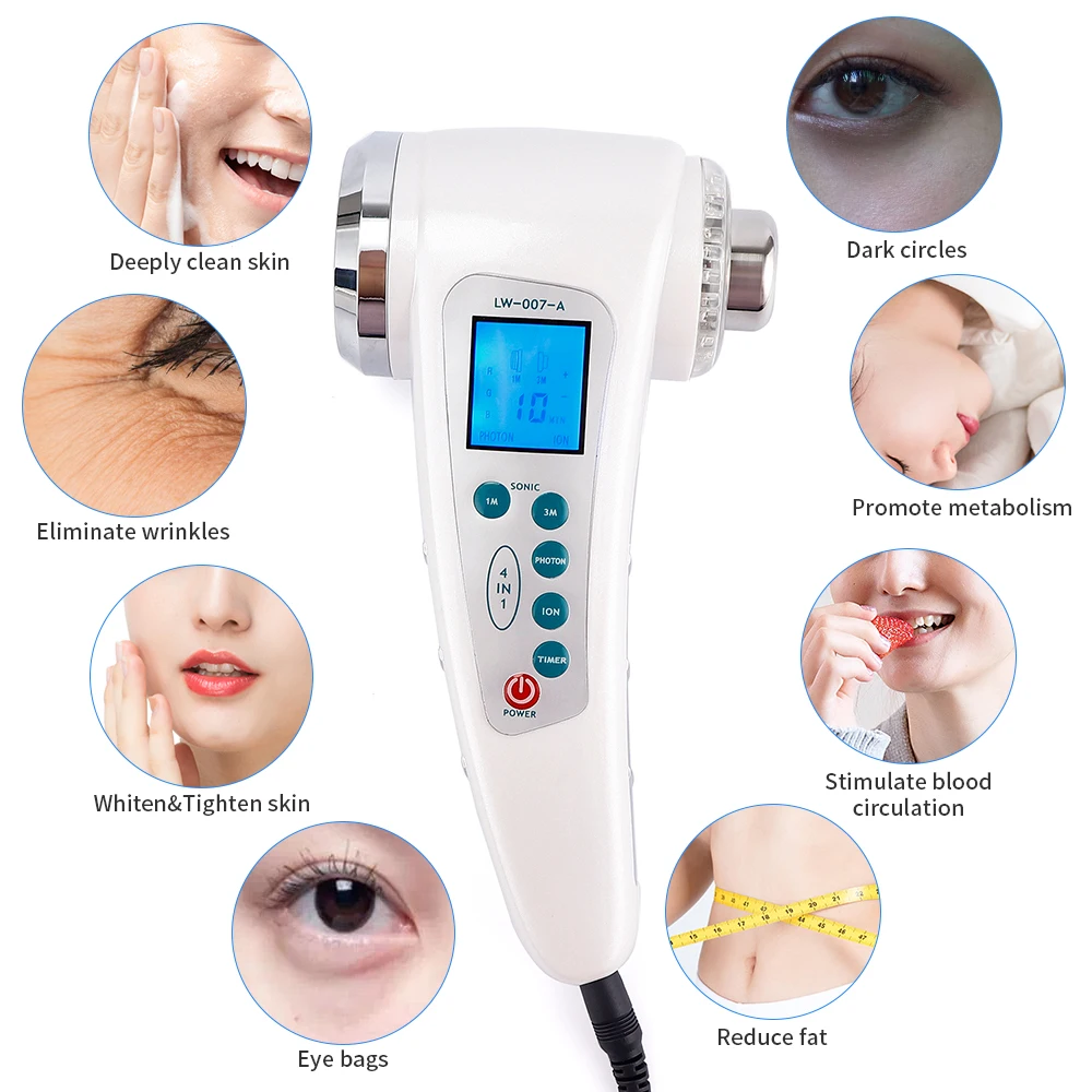  Ultrasonic Face Massager 7 Colors LED Light Facial Photon Ultrasound Therapy Skin Care Body Slim An - 4000086321304