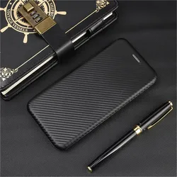 Luxury Flip Carbon Fiber Skin Wallet Magnetic Case for Xiaomi Poco F2 Pro (Black)