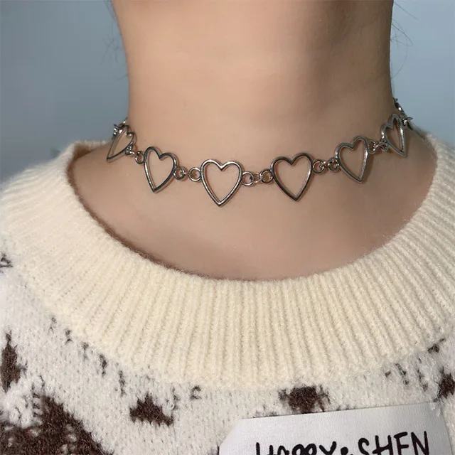 New Hollow Korean Sweet Love Heart Choker Necklace Statement Girlfriend Gift Cute Bicolor Necklace Jewelry Collier Femme 2022 2