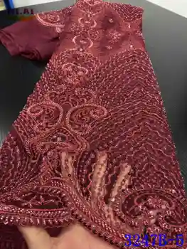 

NIAI Wine Handmade Beaded Lace African Lace Fabric 2020 High Quality Lace Nigerian Net Lace Fabrics For Wedding Dress XY3247B-5