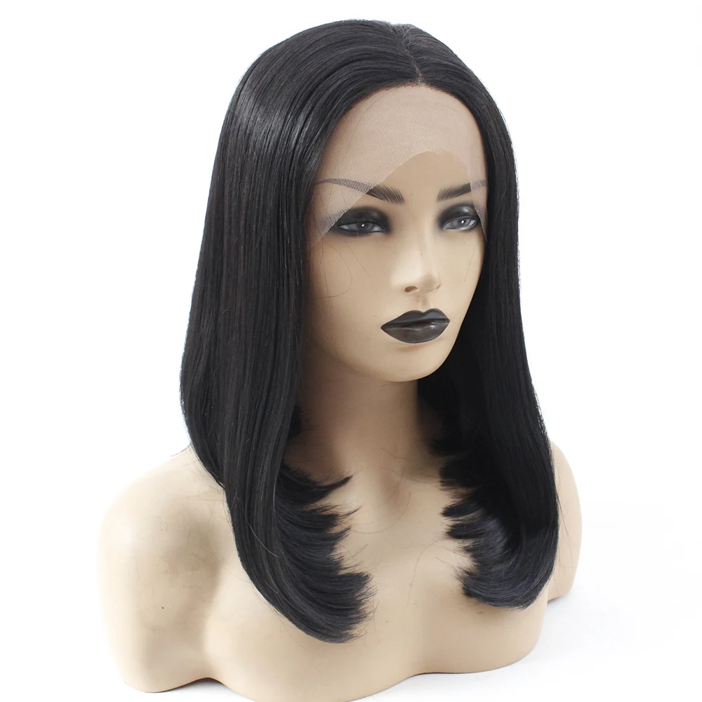 V'NICE черный цвет Боб стиль синтетический парик на кружеве с детскими волосами короткая средняя часть термостойкие волокна парики для черных женщин