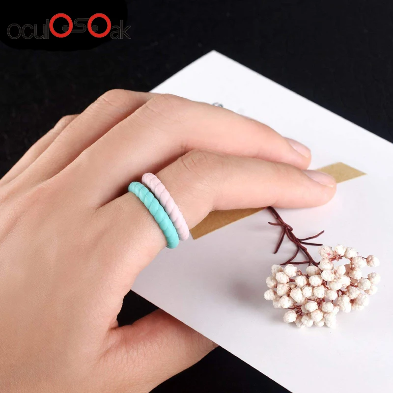 Hot Fashion 3mm Thin Braided Silicone Ring For Women Wedding Rings Sports Hypoallergenic Crossfit Flexible Rubber Finger Ring