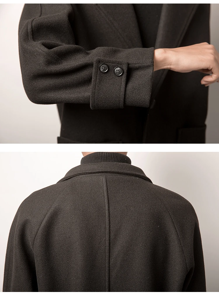 Men's windbreaker autumn/winter new medium-long style thickened windbreaker loose casual lapel youth male wear Wool Coat