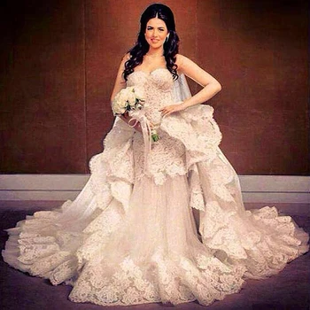 

Elegant Customized Lace Beading Mermaid Wedding dresses Plus size Vestido de noiva curto Wedding gowns