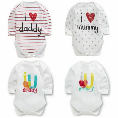 

Hot Cute Newborn Toddler Baby Boys Girls Kids Romper Infant Baby I Love Daddy Mummy Body suit Jumpsuit Outfit Clothing Set 0-1Y