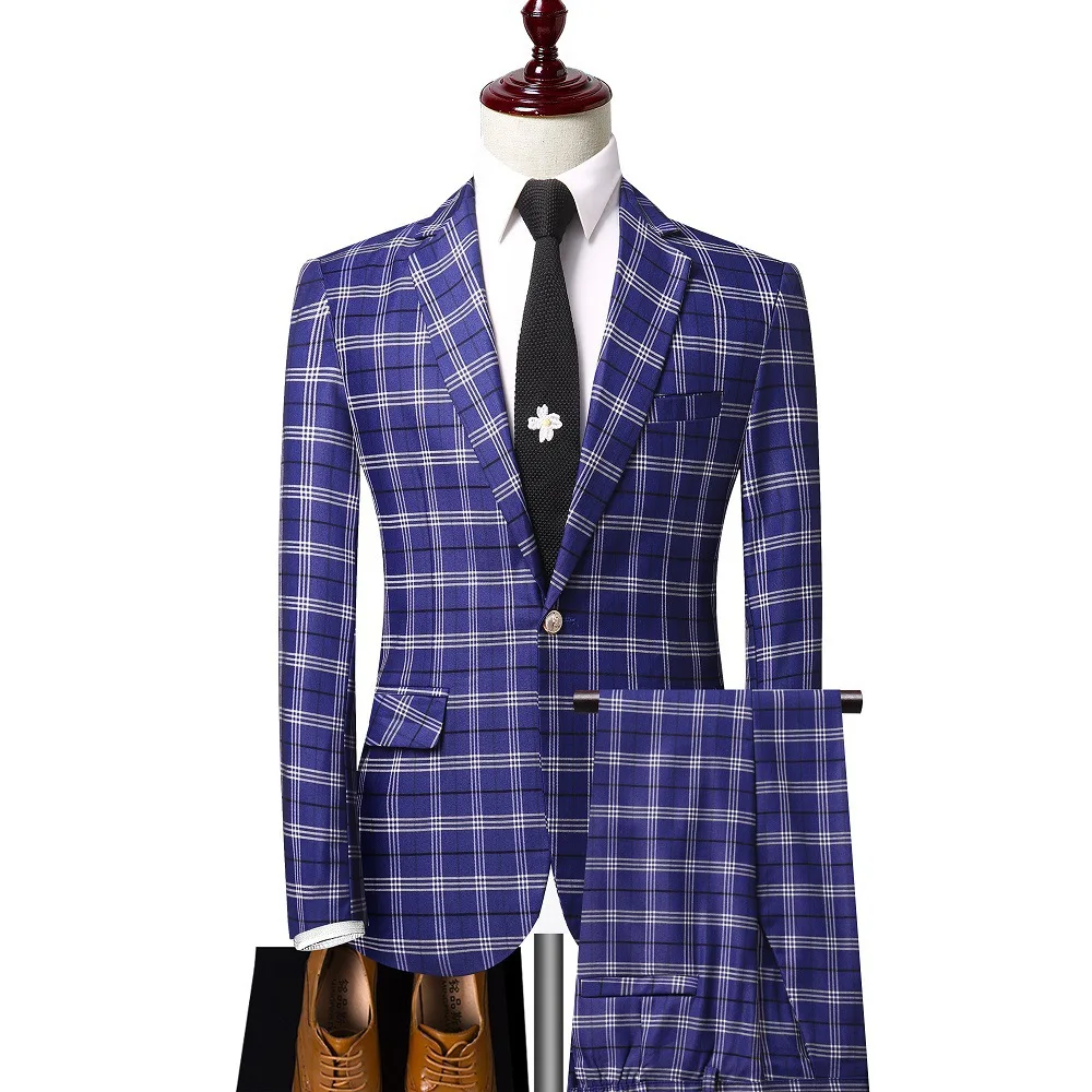 

2020 Spring Men Plaid Suit Banquet Performance Formal Dress Suit Two-Piece Set XF11