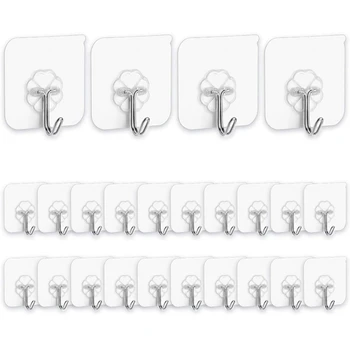 

Adhesive Hooks Kitchen Wall Hooks- 30 Packs Heavy Duty Nail Free Sticky Hangers with Stainless Hooks Towel Bath Hooks