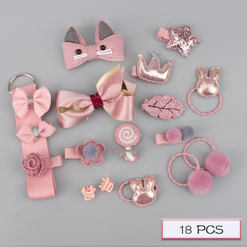 Children's hair accessories set baby hairpin rubber band girl birthday holiday gift cartoon hair accessories grab clip - Цвет: H063-15-A