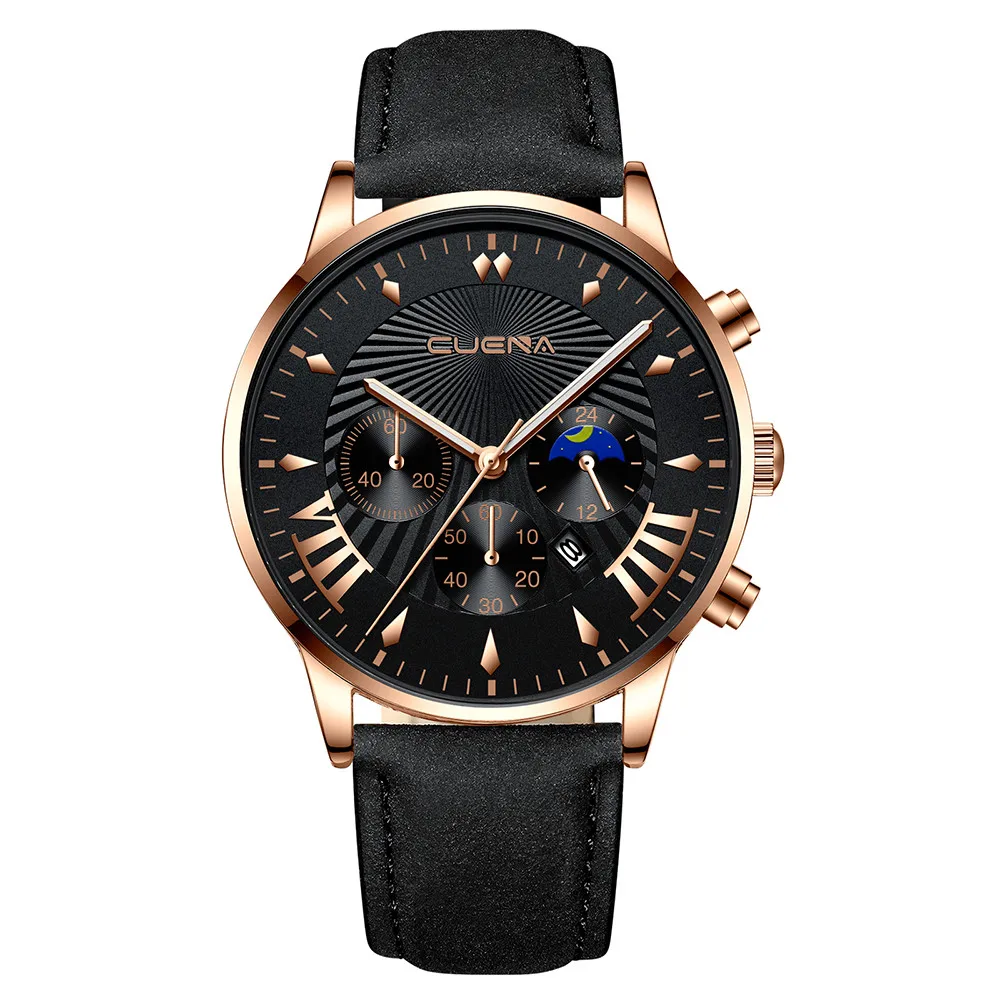 Силиконовые наручные часы CUENA мужские деловые часы с ремешком три глаза шесть частей календарь кварцевые часы женски#109