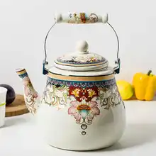 Эмалированный чайник, уплотненный, большой емкости, 5л, полный цветок, эмалированный чайник, чай с плоским дном, кастрюля для индукционной плиты, чайник, кувшин, походная кухня