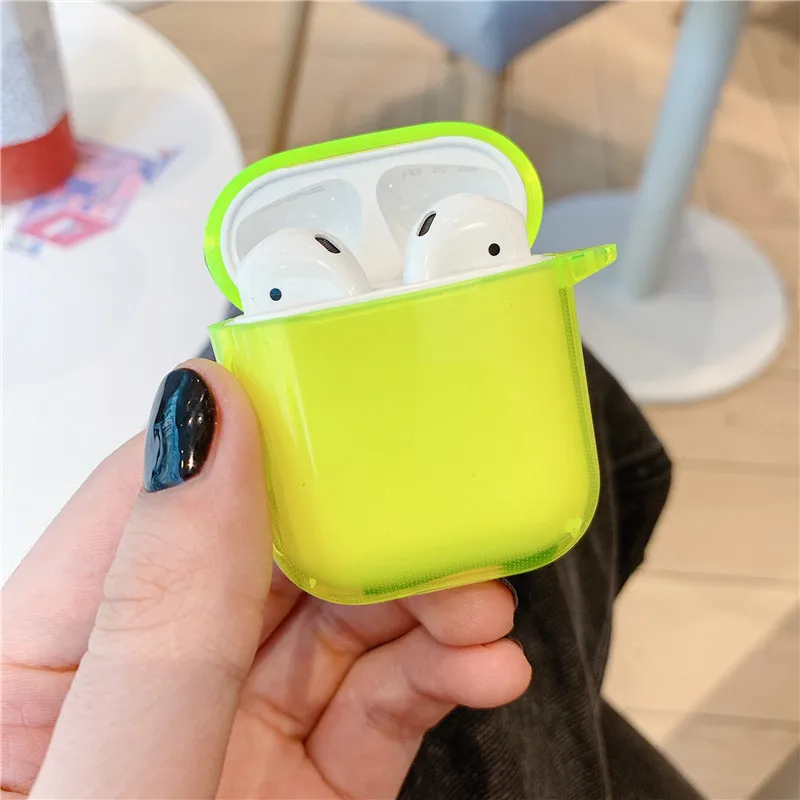 Простой флуоресцентный цветной чехол для Apple Airpods 2/1, Модный милый глянцевый прозрачный чехол для зарядки наушников, чехол для Airpod