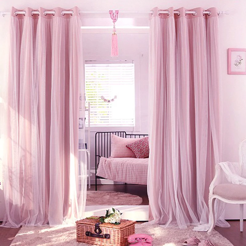 

New Double-Layer Bedroom Thermal Insulated Dressing White Crushed Sheer x Blackout Curtains for Living Room Decoration