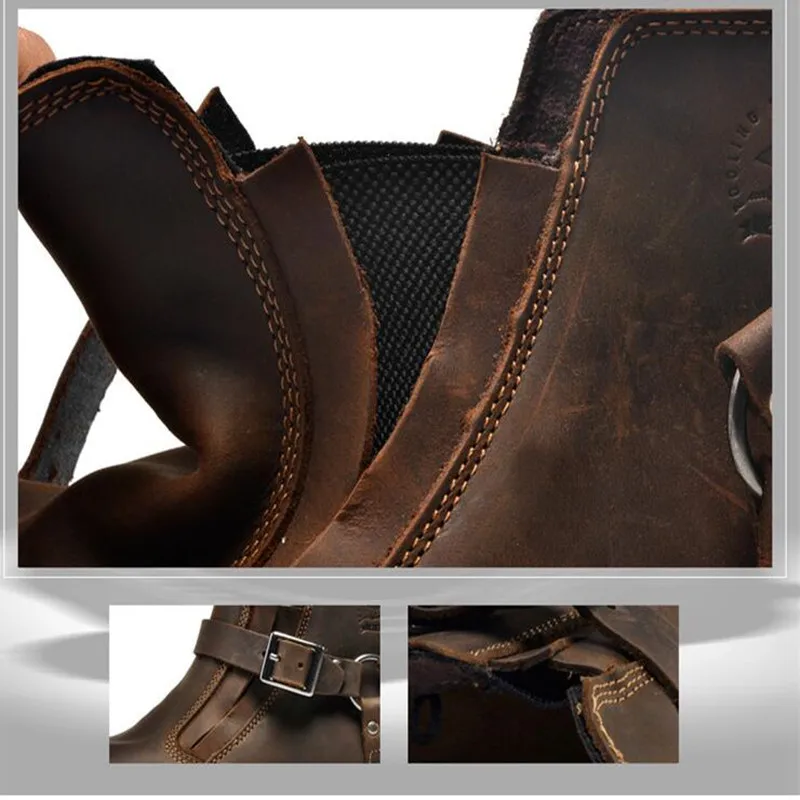 Men Waterproof Leather Motorcycle Boots Vintage Motorbike Protective Motorcycle Boot Motorcyclists Street Riding Shoes