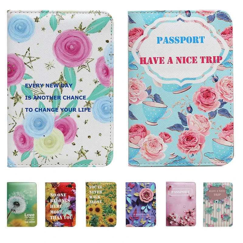 

Flower Pattern Travel Passport Cover Case Leather Women Men Journey Credit Card ID Pattern Waterproof Document Case Accessories