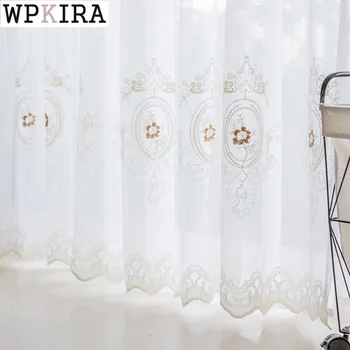 

American Luxury Delicate Floral Tulle Curtain for Living Room Sheer Drape for Bedroom Lace Voile Curtain Mesh Fabric S488#40