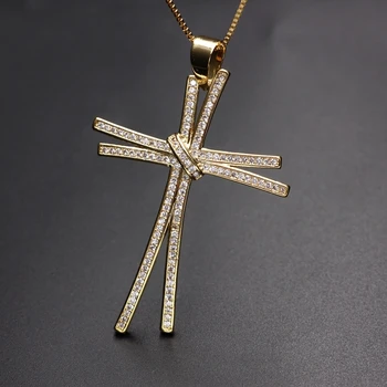 

Unique design luxury Full Pave Cubic zirconia Cross Pendant Necklace Gold Color Chain Charm Personality Women Necklace Jewelry