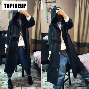 

Women's FashionLeisure Hooded Mid-length Loose Button Jean Coat female jacket