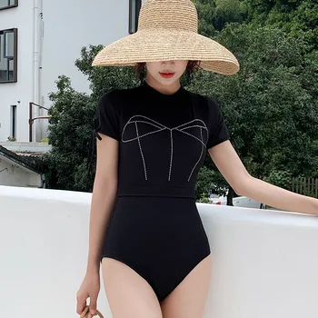 

Swimsuit Female Fused Swimwear 2019 Swimsuits Woman One Piece Summer Bikini One-Piece Back Drill Mesh Breathable Sports Solid