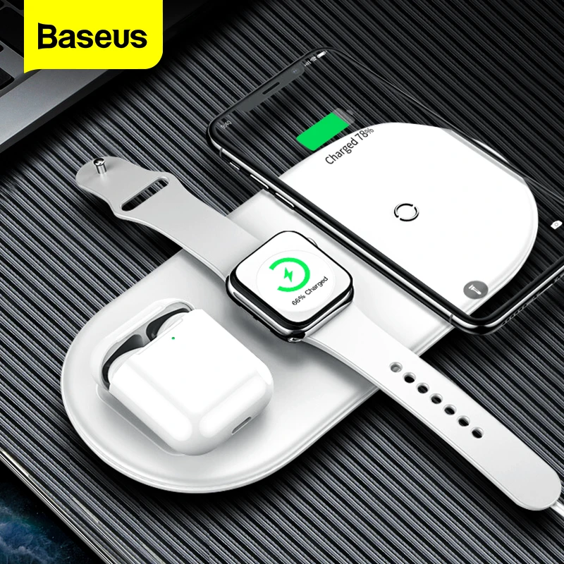 

Baseus 3 in 1 Qi Wireless Charger for Apple Watch 5 4 3 2 18W Fast Wireless Charging for Airpods iPhone Samsung Red mi Note 9s 8