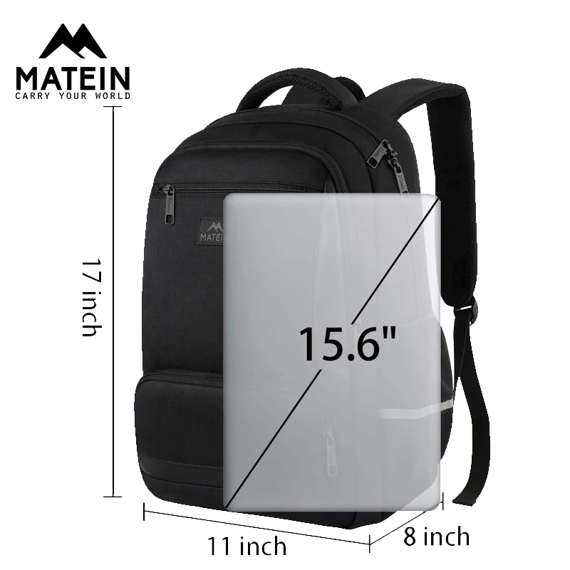 Matein, рюкзак для переноски,, черный, 15,6 дюймов, сумка для ноутбука для женщин, водостойкая, Студенческая, сумка для книг, для колледжа, женский рюкзак, сумки