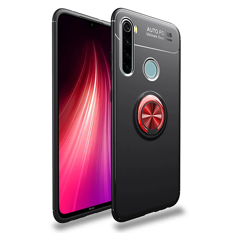 MAKAVO для Xiaomi Redmi Note 8 T Чехол-держатель с кольцом на палец матовый Мягкий силиконовый чехол-накладка для Xiaomi Redmi Note 8 T - Цвет: Black Red