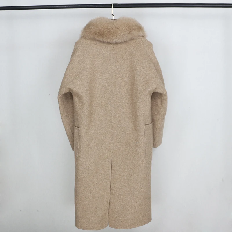 OFTBUY пальто с натуральным мехом зимняя куртка для женщин с воротником из натурального Лисьего меха кашемировая шерсть длинная верхняя одежда с одной пуговицей для дам