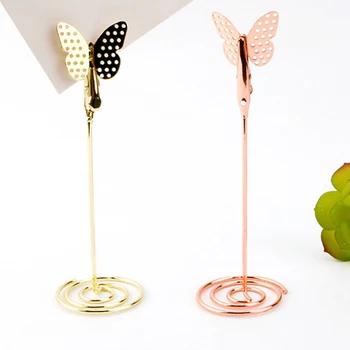 

10 Pcs Butterfly Shaped Note Holder Wedding Seat Table Photo Cards Memo Clip with Base Wedding Party direction signs