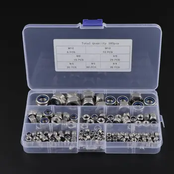 

180pcs M3-M12 Screw Hex Nut Stainless Steel Hexagon Lock Nuts DIY Craft Kits